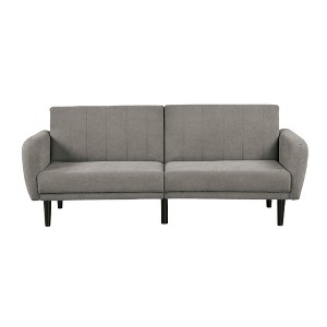 Contemporary Converts to Bed Gray 1pc Futon Sofa Channeled Tufted Back Soft Track Arm Couch W USB - 1 of 1