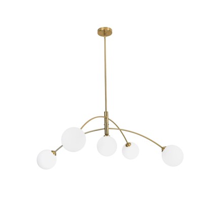 PAKOKULA Modern 5-Light Gold Sputnik Chandelier with White Globe Glass Shade for Living Room