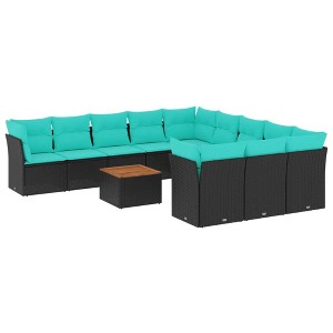 vidaXL 12 Piece Patio Sofa Set with Cushions Black and Blue Poly Rattan - 1 of 4