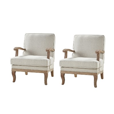Set of 2 Quentin Wooden Upholstered Armchair Comfy Living Room with Comfortable Backrest and Cushion | ARTFUL LIVING DESIGN