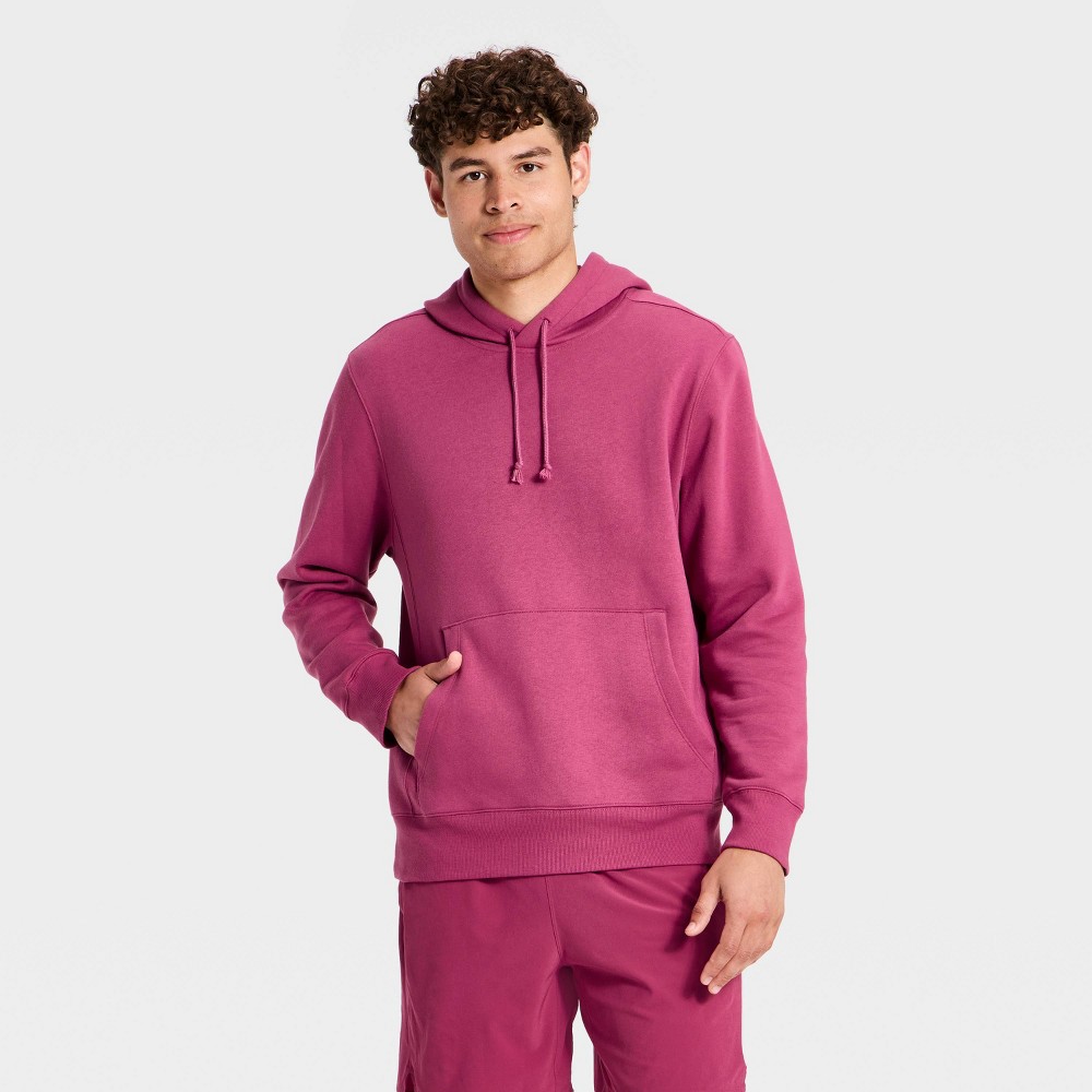 Men's Active Comfort Cotton Fleece Hooded Sweatshirt - All in Motion™ Berry Purple M