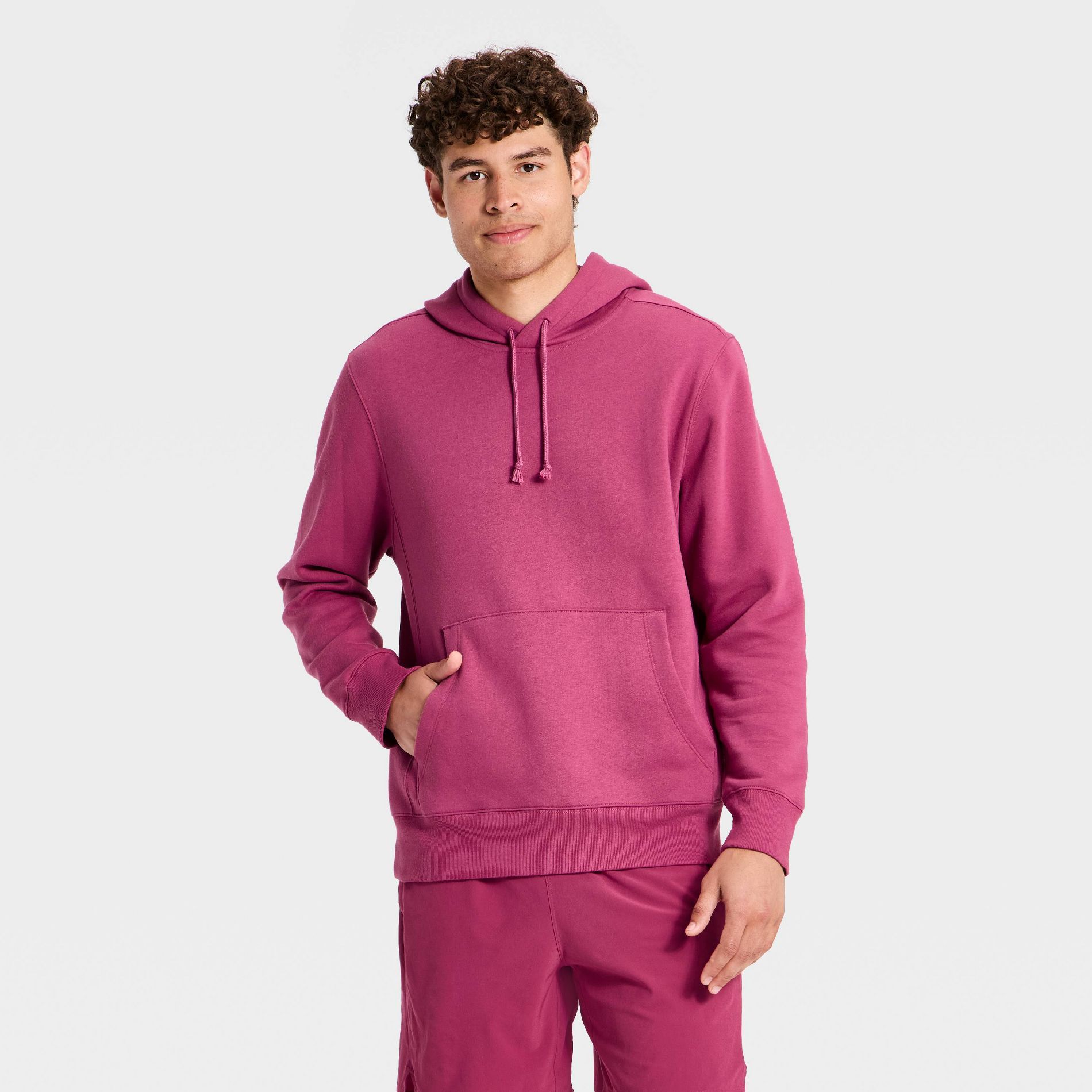 Men's Active Comfort Cotton Fleece Hooded Sweatshirt - All in Motion™ Berry Purple M