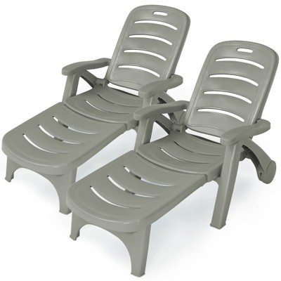 Tangkula 2 PCS Patio Chaise Lounge Chair 5-Position Folding Recliner for Beach Poolside Backyard