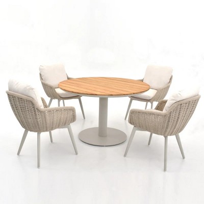 Complete Garden Dining Group Contour Cushioned Chairs & Circular HardwoodTexture Table