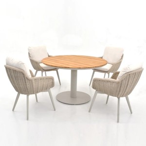 Complete Garden Dining Group Contour Cushioned Chairs & Circular HardwoodTexture Table - 1 of 4