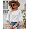 Womens Shirt Round Neck Puff Sleeve Tops 2025 Summer Loose Balloon Sleeve Work Office Blouse for Women - 3 of 4