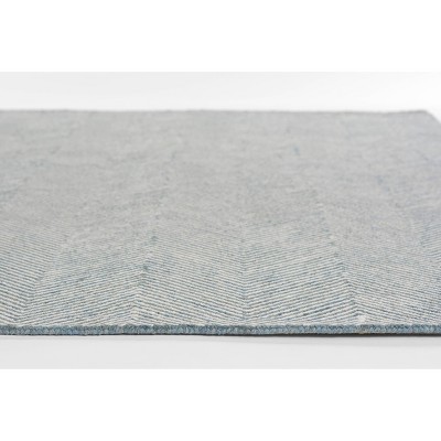 Blue Herringbone Hand Tufted Wool Area Rug, 5' x 8'