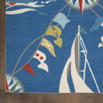 Nautical Blue Synthetic Rectangular Outdoor Area Rug