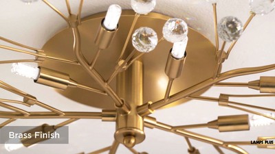 Brass and Crystal 27" Semi-Flush Mount Ceiling Light with LED
