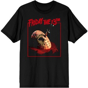 Friday the 13th Horror Movie Jason Bloody Mask Mens Black Graphic Tee Shirt - 1 of 3