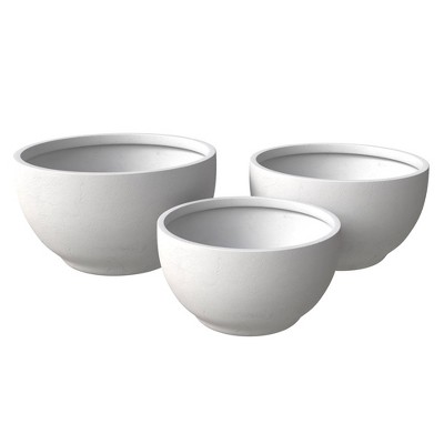 LeisureMod Grove 3-Piece Fiberstone Round Planter Set with Drainage Holes, Weather-Resistant for Indoor/Outdoor Use