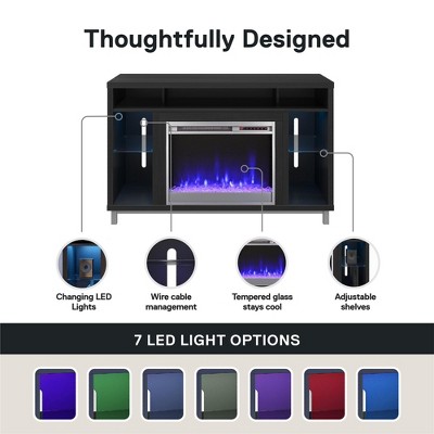 Modern Black Oak Fireplace TV Stand with Colorful Lighting Options