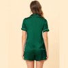 cheibear Women's Silky Satin Button Down Shirt with Shorts Sleepwear Pajama Sets - 4 of 4
