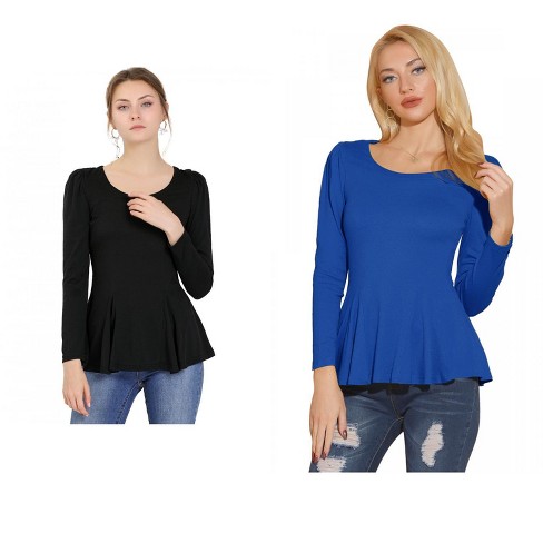 Allegra K Women&rsquo;s Long Sleeve Scoop Neck Casual Peplum Shirt 2 