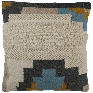 Binx Pillow - Gold/Blue/Ivory - 20" x 20" - Safavieh - 1 of 3