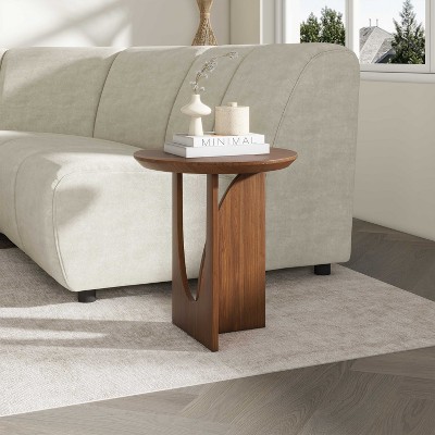POVISON 19.69'' Mid-century Modern Round Side Table, Minimalist End Table, Walnut Color