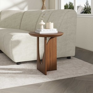POVISON 19.69'' Mid-century Modern Round Side Table, Minimalist End Table, Walnut Color - 1 of 4