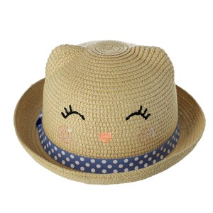 CTM Girl's Smiling Kitty Face Straw Sun Hat - 1 of 3