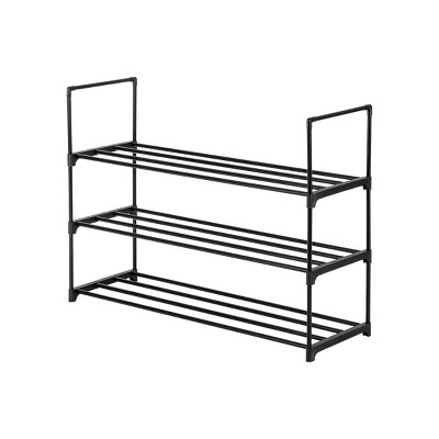 SEVOBAL 3-Tier Sturdy Shoe Organizer Metal Storage Shelf for 16-20 Pairs Stackable for Closet Entryway Hallway, Black, 36.22"*8.66"*1.57"
