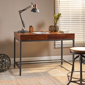 GDFStudio Lombok Industrial Acacia Wood Home Office Storage Desk, Dark Oak - 1 of 4