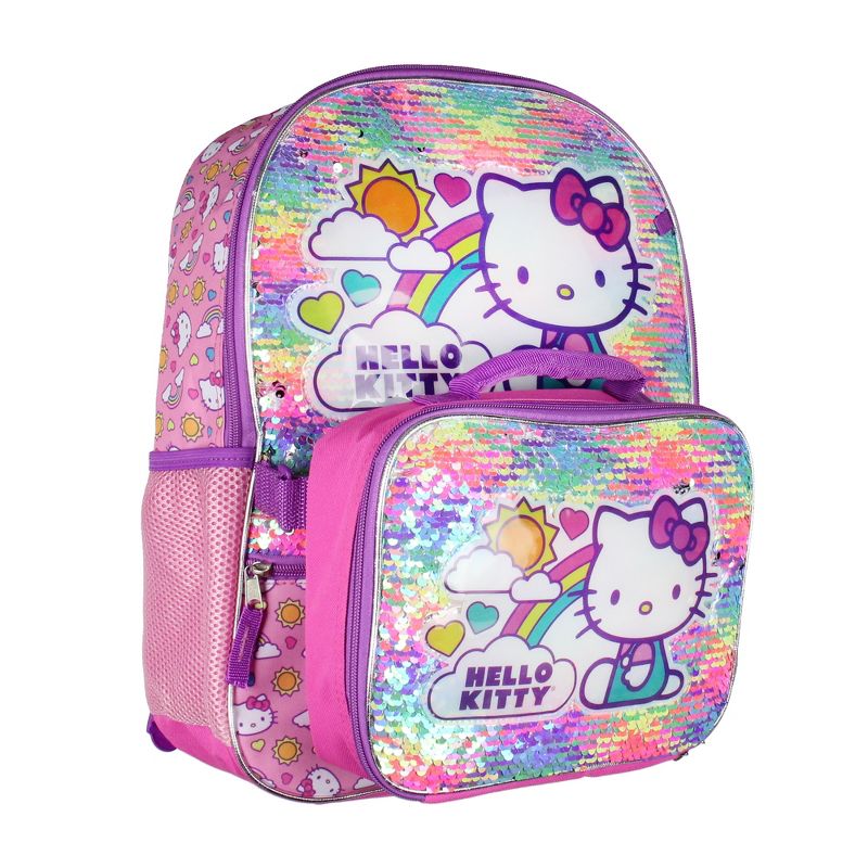 Hello Kitty Backpack 5 Piece Set Lunch Bag Cinch Bag Gadget Case Water Bottle Pink, 2 of 8