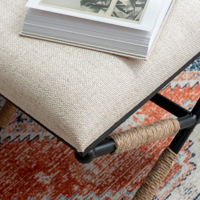 Ashburn Transitional Rope-Detailed Black Metal Accent Stool