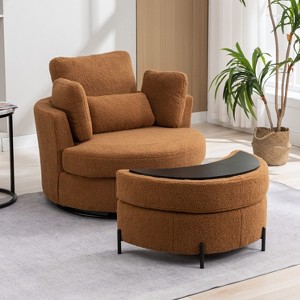 Hrinhom 42"W Upholstered Swivel Accent Chair with Pillows and Half-Moon Storage Ottoman - 1 of 4