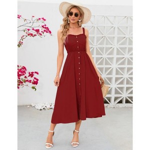 YesFashion Women's Casual Summer Dress Spaghetti Strap Button Down Sleeveless Dress A-Line Beach Swing Midi Sundress - 1 of 4