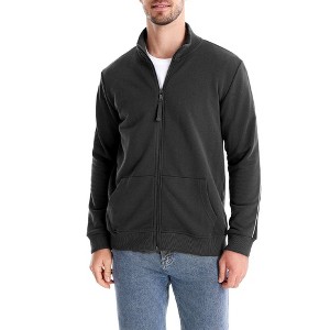 Men's Zip Up Collar Long Sleeve Sweatshirt Sports Casual Cardigan Front Pocket Lightweight Sweatshirt Black XL - 1 of 4
