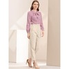 INSPIRE CHIC Women's Peter Pan Collar Bow Tie Neck Puff Long Sleeve Workwear Button Blouses - 3 of 4