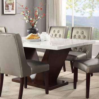 64" Forbes Dining Table White Marble Top/Walnut - Acme Furniture