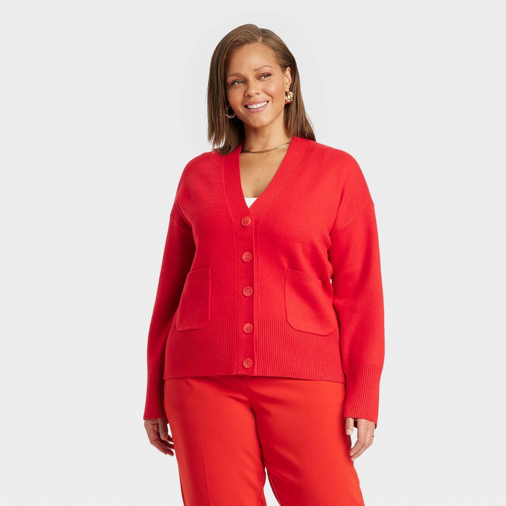 Women's Cozy Knit Everyday Cardigan - A New Day™ Red 2X