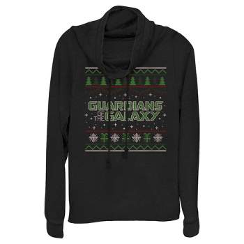 Juniors Womens Guardians of the Galaxy Holiday Special Christmas Sweater Print Cowl Neck Sweatshirt