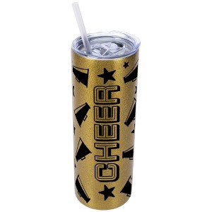 Elanze Designs Vegas Gold 20 Ounce Double Wall Stainless Steel Glitter Travel Tumbler With Sliding Lid And Straw, Cheer - 1 of 4