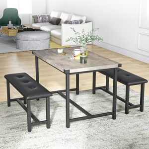 COZONY Dining Table Set for 4 with 2 Upholstered Benches - Rectangular Kitchen Table Set for Small Spaces, Apartment - 1 of 4