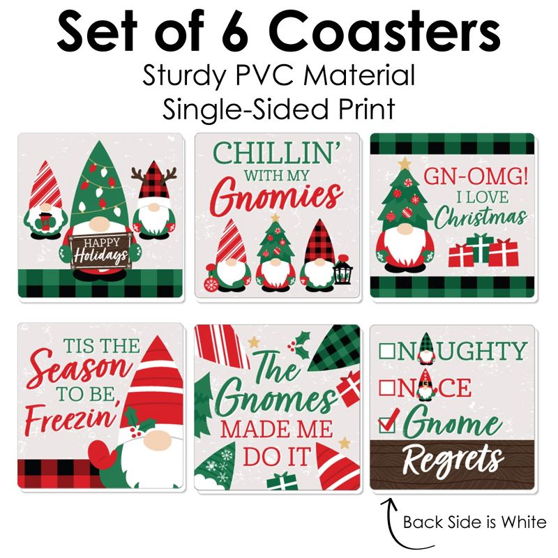 Big Dot of Happiness Red and Green Holiday Gnomes - Funny Christmas Party Decorations - Drink Coasters - Set of 6, 5 of 9