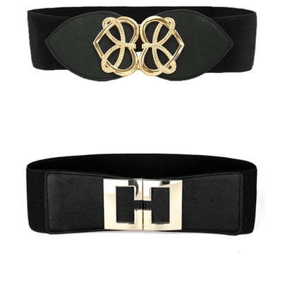 INSPIRE CHIC Women Stretchy Elastic Retro Metal Buckle Waist Belt for Dress 2Pcs