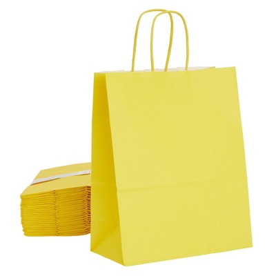 Blue Panda 25 Pack Medium Paper Gift Bags with Handles for Candy, Gifts, Bright Yellow, 8 x 10 x 4 In