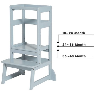 Gray Adjustable Height Wooden Kitchen Step Stool for Kids