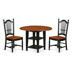 HomeStock 3-Piece Black and Cherry Finish Round Solid Wood Top Dining Table Set - 1 of 4