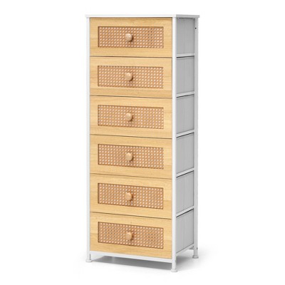 Crestlive Products Vertical Dresser for Bedroom Storage Tower with Sturdy Steel Frame Wood Top Easy Pull Fabric Bins