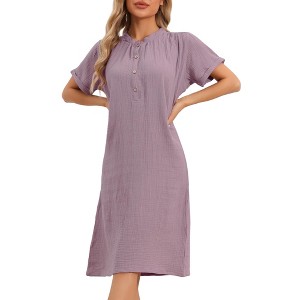 cheibear Women's Cotton Soft Short Sleeve V Neck Long Nightgown Loungewear - 1 of 4