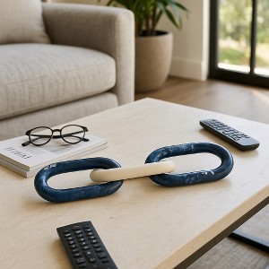 Decorative Oval Interlocking Link Chain for Home Decor - Modern Decorative Object for Shelf Accent or Living Room Decoration - 21", Blue - 1 of 4