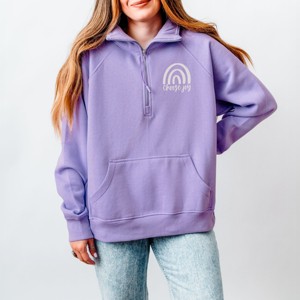 Simply Sage Market Embroidered Choose Joy Rainbow Quarter Zip Fleece - 1 of 4