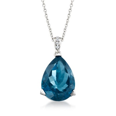 Ross-Simons 13.00 Carat London Blue Topaz Pendant Necklace With Diamond Accents in Sterling Silver