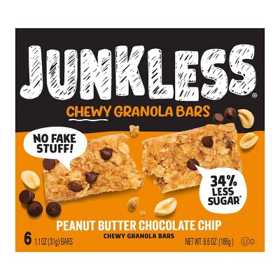 JUNKLESS Peanut Butter Chocolate Chip Chewy Granola Bars - 6.6oz/6ct