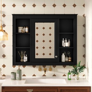 ALEXOUN 35'' x 27.5'' Wall Mounted Bathroom Mirror and Storage, Modern Bathroom Mirror with Wall Cabinet, Mirror Cabinet with 6 Open Shelves - 1 of 4