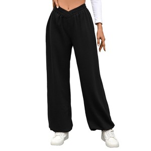 Coolmee Women's Crossover Waist Sweatpants Casual Baggy Jogger Pants Wide Leg Lounge Pants - 1 of 4