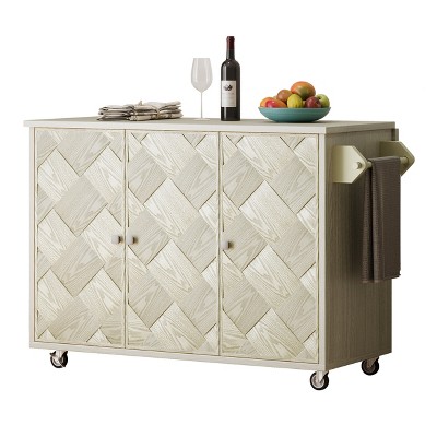 Dexmalle Champagne Ash Veneer Handwoven Kitchen Island with Drop Leaf