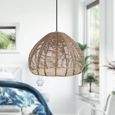 Gloriana 12.75" Woven Rattan Tulip-Shade Pendant Light in Brown